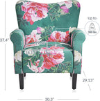 BELLEZE Modern Accent Chair, High Back Armchair, Upholstered Wingback Side Chair, Padded Single Sofa with Wooden Legs for Living Room, Bedroom - Green & Flower