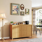 YOUDENOVA Fluted Buffet Cabinet with Storage, Modern Sideboard Cabinets with 4 Doors & Adjustable Shelves, Accent 56” Credenza Storage Cabinet, Wood Entryway Cabinet for Living Room Hallway, Natural