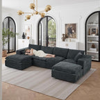 108" Sectional Couches for Living Room Boneless Couch Upholstered Cloud Couch Sectional Modular Sectional Sofa with L Shaped (Chenille-Blue, 4 Seat+2 Ottoman)