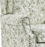 UIXE High Back Accent Chair, Fabric Upholstered Armchair for Living Room, Floral Printed Wingback Arm Chair with Solid Wood Legs, Retro Nailhead Trim Single Sofa Bedroom Reading Seat - Rococo Green