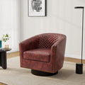 Pia Ricco Faux Leather Swivel Barrel Accent Chairs, 360° Swivel Round Single Sofa Chair, Comfy Upholstered Club Armchair with Nailhead Trim for Living Room/Reading Room/Bedroom, Red Brown