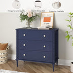3 Drawer Dresser, 32 inch Wide Dresser for Bedroom, Modern Wood Chest of Drawers, Turned Legs Nightstand with 3 Drawers for Dorms, Hallway, Entryway (Blue)