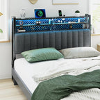 VINGLI King Size Headboard Only, Adjustable Upholstered Headboard with 3 Tier Shelves and Pegboard with Charging Stations and LED Lights, Modern Bed Headboard with Storage for Bedroom Decor