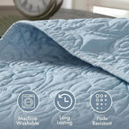 Madison Park Quebec Reversible Quilt Set Damask Design, Double Sided Stitching All Season, Lightweight Bedspread Bedding Set, Matching Sham, Blue, King(120"x118") 3 Piece