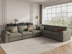 EASE MOOSE Leather Sectional Couch, Oversized Modular Sectional Sofas, Wide Deep Seat Modular Couch, Scratch Resistant Faux Leather Material, L Shaped Sofa for Big Spaces, Light Grey