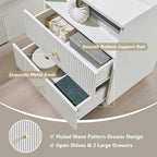 Fluted Nightstand with Charging Station, 21.65" Wide End Table with 2 Drawers, Modern Wood Bedside Table for for Bedroom, Living Room,White