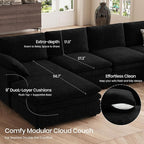 Belffin Large Modular Sectional Sofa with Deep Chaise, Corduroy U Shaped Couch with 9" Soft Dual-Layer 7 Seats Cushion for Living Room, Apartment, Black