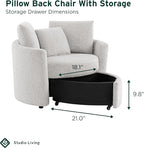 Studio Living® Beckett 48" Storage Chair, Modern Farmhouse, Pocket Coil Comfort, Easy Assembly, Chenille Fabric, Ivory