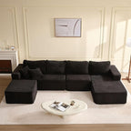 138" Boneless Couch with Deep Seat, Modular Sectional Sofa, Cloud Sectional Couch for Living Room, No Assembly Required, Corduroy, U-Shape 4 Seater Right, Black