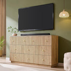 Fluted Dresser for Bedroom, 55" W 8 Drawer Dressers, Wood Tall Dresser Storage Organizer, Modern Bedroom Chest of Drawers with Deep Storage for Closet Hallway, Entryway, Living Room Natural