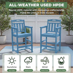 Outdoor Patio Bar Height Chair, All-Weather HDPE Tall Balcony Adirondack Stools for Bistro, Garden, Backyard, Deck | Blue