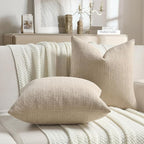 FUTEI Oatmeal Chenille Throw Pillow Covers 22x22 Inch Set of 2,Soft Striped & Diamond Textured Cushion Cases,Modern Home Decor for Couch Living Room