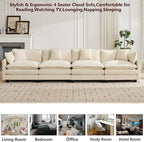 Aoowow Modular Sectional 4 Seater Cloud Sofa Couch for Living Room,149.6" Cloud Sofas with Deep Seat,Modern Chenille 4 Seat Sofas,Fluffy Cloud Couches for Bedroom,Office,Hotel (Beige, 4 Seater)