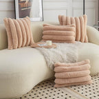 Neelvin Camel Faux Fur Cozy Soft Striped Decorative Throw Pillow Covers 26x26 inch Set of 2,Velvet Pillowcase Cushion Case for Sofa Couch