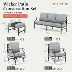Patio Furniture Set 7 pcs, Outdoor Patio Furniture, 3-Seat Sofa, 2 Single Chairs, 2 Rocking Chairs, 2 Ottomans and 5.75" Extra Thick Cushion, Patio Conversation Set for Backyard Deck,Grey