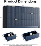 Navy Blue Dresser for Bedroom, Modern Dresser with 7 Drawers and Smooth Slides, Wide Chest of Drawers with Golden Handles for Bedroom, Living Room, Closet, 15.7" D x 55.1" W x 31.4" H
