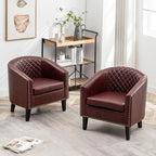 KINWELL 29" W Faux Leather Barrel Chairs Set of 2, Modern PU Upholstered Tufted Club Chairs with Nailhead Trim, Small Armchairs Accent Chairs for Living Room Bedroom Apartment Lounge Nursery, Red