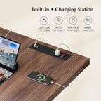 63 Inch Executive Desk, Large Computer Office Desks with Power Outlet, Modern Laptop Desk Writing Table Workstation Business Furniture (Brown)