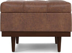 SIMPLIHOME Mariah 34 inch Wide Contemporary Rectangle Coffee Table Storage Ottoman in Distressed Saddle Brown Vegan Faux Leather, Assembled, For the Living Room, Entryway and Family Room