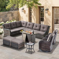 HUMMUH 8 Pieces Outdoor Patio Furniture Set with Fire Pit,L-Shaped Modular Sectional Couches with Swivel Patio Chairs,Wicker Conversation Set for Deck,Backyard,Porch,Garden