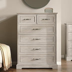 Farmhouse 6 Drawers Dresser for Bedroom, 43" Tall Wood Chest of Drawers with Deep Drawers & Bar Handles, Modern Dresser TV Stand, Rustic Wooden Closet Storage Organizer for Living Room, Hallway, Grey