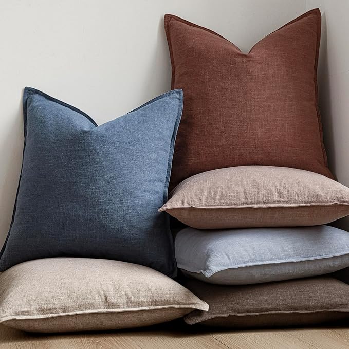 Foindtower Pack of 2, Decorative Linen Soild Throw Pillow Covers Soft Accent Euro Cushion Case Farmhouse Neutral Pillowcase for Chair Couch Sofa Bedroom Living Room Home Decor 18 x 18 Inch Dark Blue