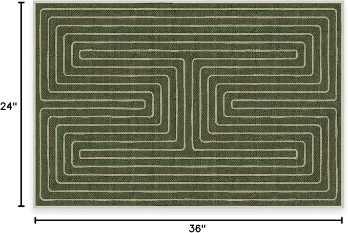 RUGGABLE x Jonathan Adler Machine Washable Modern Area Rug – Labyrinth Fern Green 2x3, Stain-Resistant, Non-Slip – Small Rugs for Living Room, Bedroom, Hallway, Entryway & Bathroom–with Standard Pad