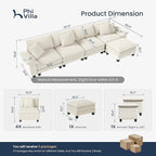 PHI VILLA Cloud Modular Couch Sets, 157.5" Sectional Sofa with L-Shaped Chaise Ottoman, 5-Seater Couches with Upholstered Deep Seat for Living Room Chenille Corduroy Dual Fabric, Beige