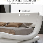 SHA CERLIN King Size Upholstered Bed Frame, Deluxe Low Profile Sleigh Bed with Faux Leather Ergonomics Headboard, No Box Spring Needed & Easy Assembly, White