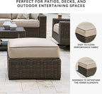 Signature Design by Ashley Coastline Bay Outdoor Patio Nuvella Weather Resistant Fabric, Resin Wicker Ottoman with Cushion, Beige & Dark Brown