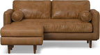 SIMPLIHOME Morrison Mid-Century Modern 72 inch Wide Sofa with Ottoman Set in Caramel Brown Genuine Leather for the Living Room and Family Room