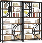 Tribesigns Bookshelf, Industrial 8-Tier Etagere Bookcases, 77-Inch Tall Book Shelf Open Display Shelves, Wood Look Accent Shelving Unit with Metal Frame for Home Office (2, Brown/Black)