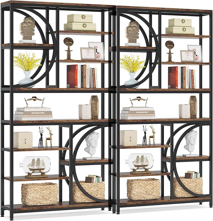 Tribesigns Bookshelf, Industrial 8-Tier Etagere Bookcases, 77-Inch Tall Book Shelf Open Display Shelves, Wood Look Accent Shelving Unit with Metal Frame for Home Office (2, Brown/Black)