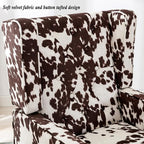 DUOMAY Tufted Accent Chair, Modern Upholstered Wingback Side Arm Chair for Living Room Bedroom with Wood Legs, Comfy Reading Guest Chair for Office, Milk Cow/Brown