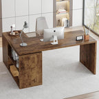 HSH Rustic L Desk with Storage Shelves, L Shaped Computer Desk with Open Storage Cabinet, Vintage Reversible Corner Home Office Desk for Living Room, Office, Rustic Brown 55 in
