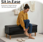 VECELO 44.5" Storage Ottoman Bench, Black Ottoman with Storage, Safety Hinge & Solid Wood Legs, Faux Leather Upholstered Ottoman with Seat for Living Room, Entryway, Holds up to 330 lb