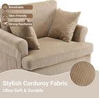 Karl home 39" Swivel Accent Chair,Oversized Seat Armchair W/2 Pillows and 4 Pockets,Modern Upholstered Corduroy Barrel Chairs,Comfy Single Sofa for Living Room,Reading,Bedroom and Office-Khaki