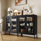 Bathroom Floor Storage Cabinet,40" H Metal Locker, Small Black Cabinets with 2 Adjustable Shelves & 4 Doors,Freestanding Sideboard,Pantry Food Cabinet for Hallway,Home Office, Kitchen