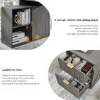 JXQTLINGMU 67" Modern L Shaped Desk with Storage Cabinet & Drawers, Wood Home Office Desk with Power Outlets, Fluted Computer Writing Desk, Grayish Green