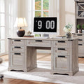 RedLemon 60" Farmhouse Executive Desk with Drawers, Wood Home Office Desk w/Charging Station, Keyboard Tray, File Drawer, Storage Cabinet, Rustic Computer Writing Desk (Light Rustic Oak)