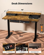 FiCiHi Adjustable Height Standing Desk with 4 Drawers,48 x 24 inches Electric Sit Stand Home Office Desk with Two Tiers, 3 Memory Presets, Monitor Stand Riser