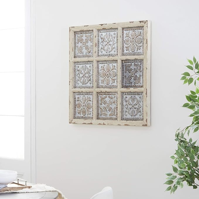Deco 79 Metal Scroll Home Wall Decor Wall Sculpture with Embossed Details, Wall Art 31" x 2" x 31", White
