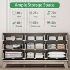 Fluted Dresser for Bedroom with 9 Drawers, 57" Wide Modern Chest of Drawers with Metal Handle, Wooden Dresser TV Stand, Wood Closet Clothes Storage Organizer for Living Room, Hallway, Grey