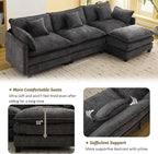 111'' Sectional Cloud Deep Seat Couch, Modern Comfy Chenille L Shaped Sectional Sofa for Living Room Set, Upholstered Modular 4-Seats Sofa Couch with Movable Ottoman, Dark Grey