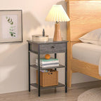 VECELO Tall End Side Table,Nightstand with Adjustable Shelf and Bin Drawer for Living Room/Bedroom/Entryway Small Spaces