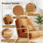 Claiks Mid-Century Modern Accent Chair, Living Room Armchair with Solid Wood Frame & Lumbar Pillow, Comfy Upholstered Lounge Chair for Bedroom, Office, Linen-Like Fabric, Orange