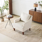 VINGLI Mid-Century Modern Accent Chair, Beige Upholstered Armchair Comfy Sofa Chair Reading Chair High Back for Living Room Bedroom Furniture Apartment