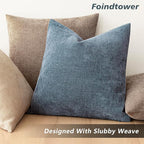 Foindtower Pack of 2 Textured Chenille Throw Decorative Pillow Covers Square Accent Solid Cushion Cover Neutral Farmhouse Lumbar Pillow Case for Couch Sofa Bedroom Living Room 12x24 Inch,Blue