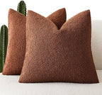 Foindtower Set of 2, Decorative Textured Boucle Throw Pillow Covers Accent Solid Pillow Cases Neutral Soft Cozy Couch Cushion Case for Chair Sofa Bedroom Living Room Home Decor 16x16 Inch Red Taupe