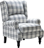 HULALA HOME Upholstered Wingback Recliner Chair, Small Adjustable Footrest Push Back Single Reclining Sofa, Mid Century Modern Lounge Armchair for Living Room, Bedroom, Reading/Plaid Black